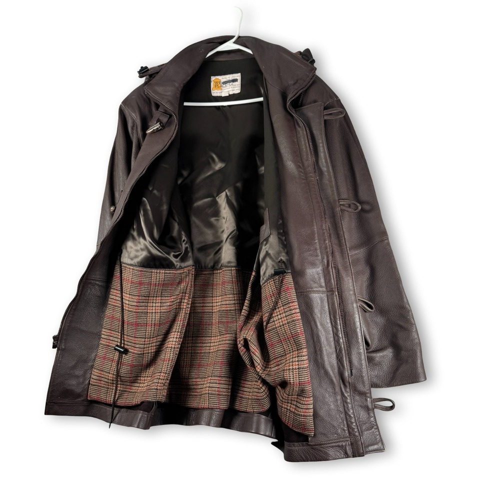 WB Place & Co Mens Brown Deerskin Leather Toggle Duffle Coat Sz L Large - Picture 2 of 6